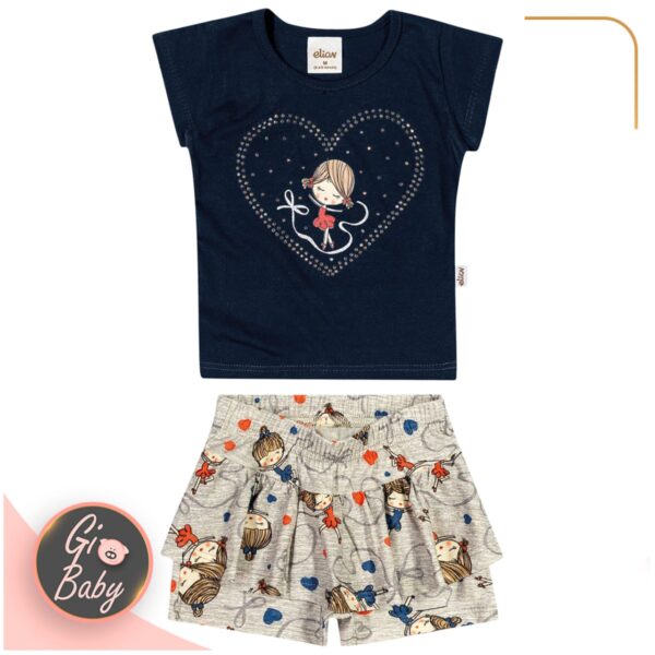 Conjunto Feminino Infantil Blusa e Short Babado