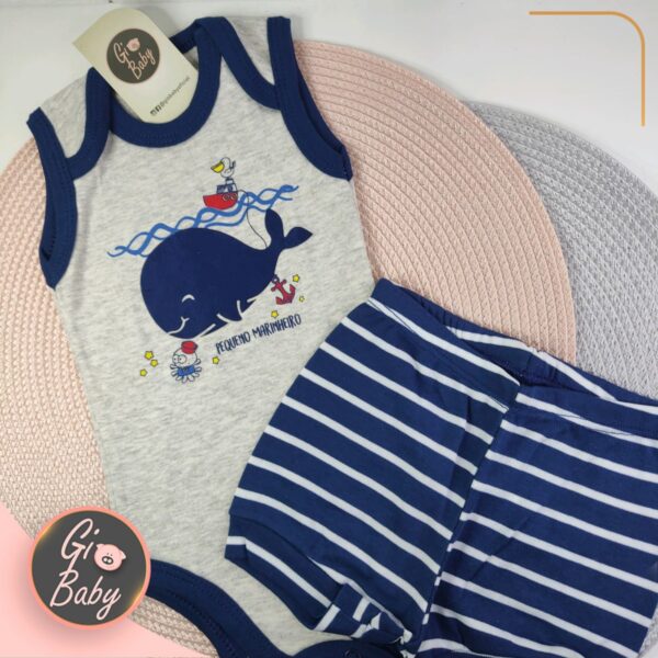 Conjunto Body Regata E Short Pequeno Marinheiro