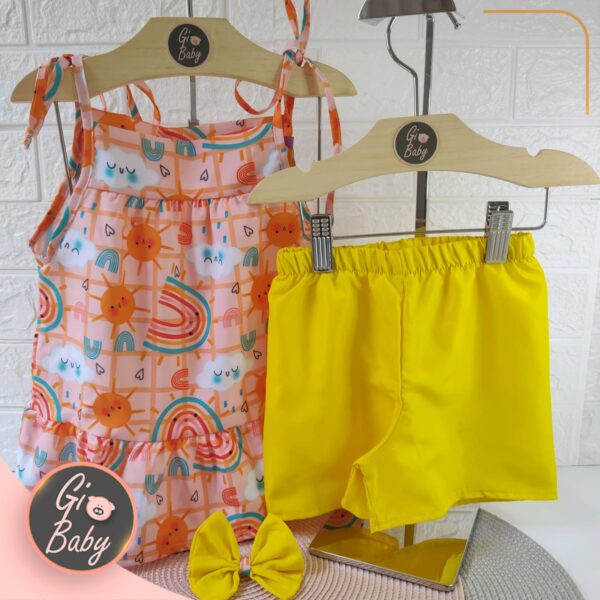 Conjunto Bata e Short Arco-Íris c/ Laço